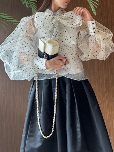 画像2: Dot chiffon volume blouse